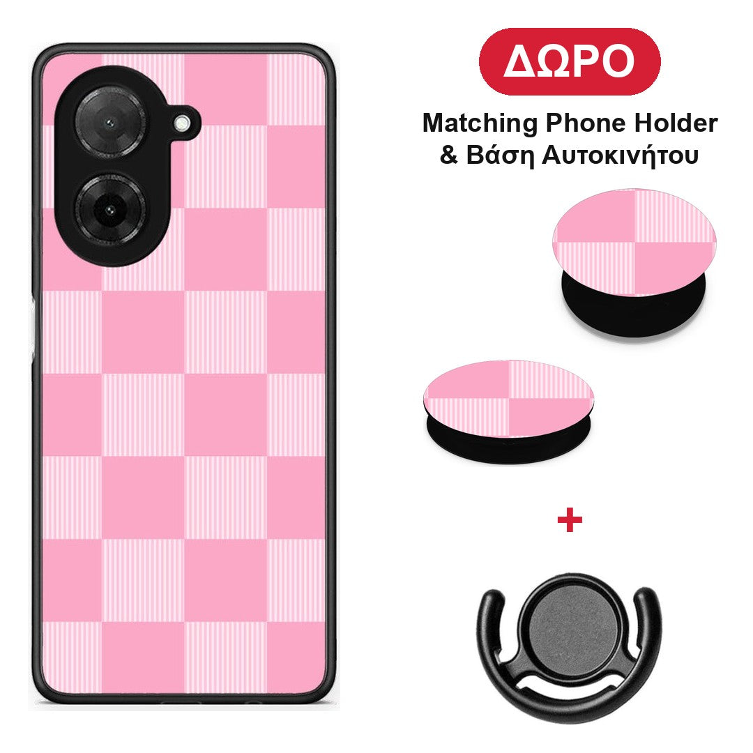 Pink and White Striped Checks - Xiaomi Redmi A5 θήκη + Δώρο Phone Holder & Βάση Αυτοκινήτου
