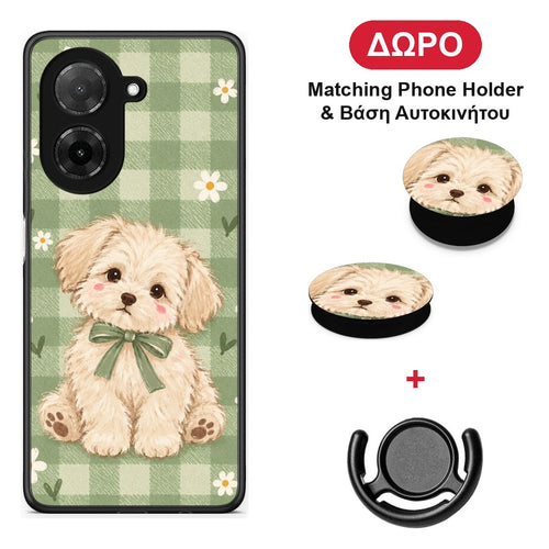 Puppy and Daisies on Sage Gingham - Xiaomi Redmi A5 θήκη + Δώρο Phone Holder & Βάση Αυτοκινήτου