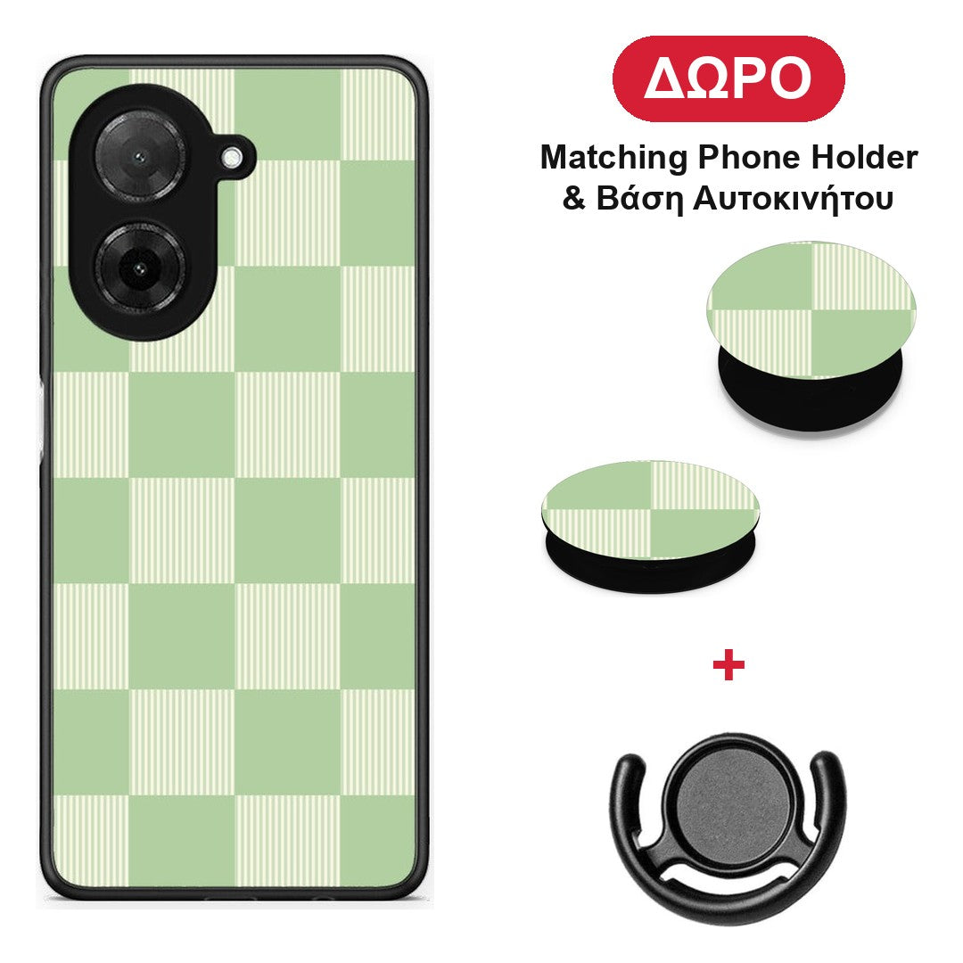 Sage and Cream Striped Checks - Xiaomi Redmi A5 θήκη + Δώρο Phone Holder & Βάση Αυτοκινήτου