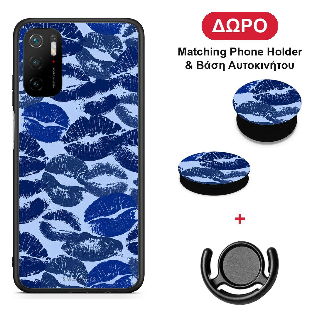 Blue Lipstick Kisses - Xiaomi Redmi Note 10 5G θήκη + Δώρο Phone Holder & Βάση Αυτοκινήτου