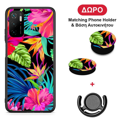 Tropical Flowers - Xiaomi Redmi Note 10 5G θήκη + Δώρο Phone Holder & Βάση Αυτοκινήτου