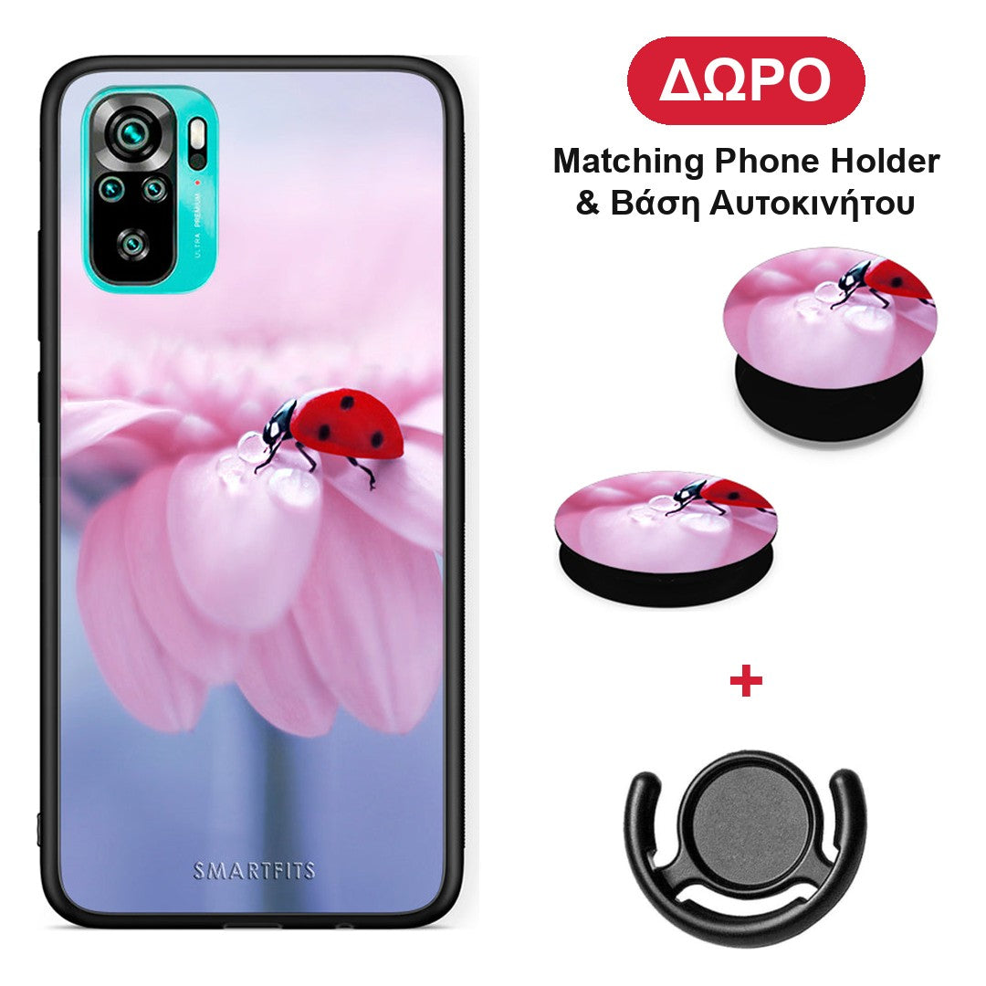 Ladybug Flower - Xiaomi Redmi Note 10S / 10 4G θήκη + Δώρο Phone Holder & Βάση Αυτοκινήτου