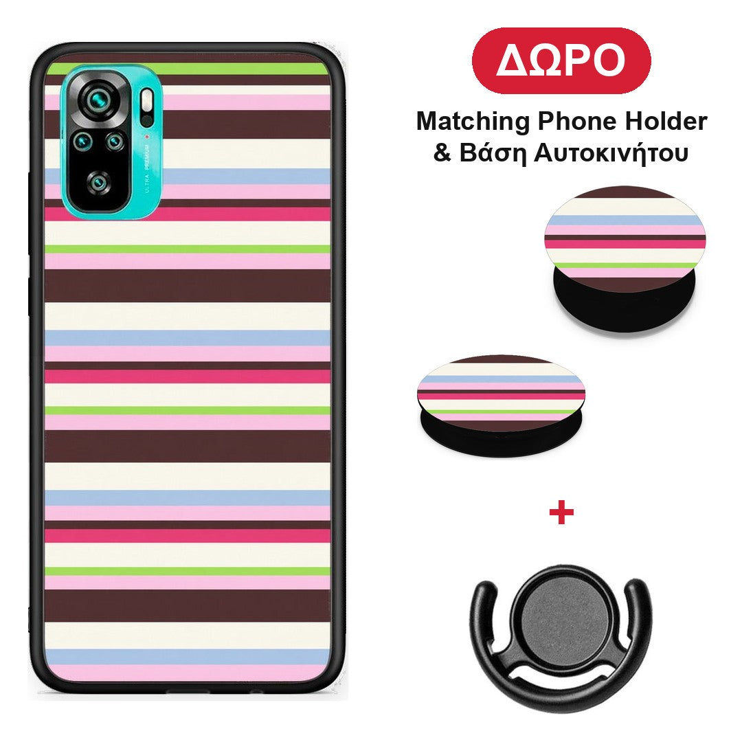 Multicolour Horizontal Stripes - Xiaomi Redmi Note 10S / 10 4G θήκη + Δώρο Phone Holder & Βάση Αυτοκινήτου