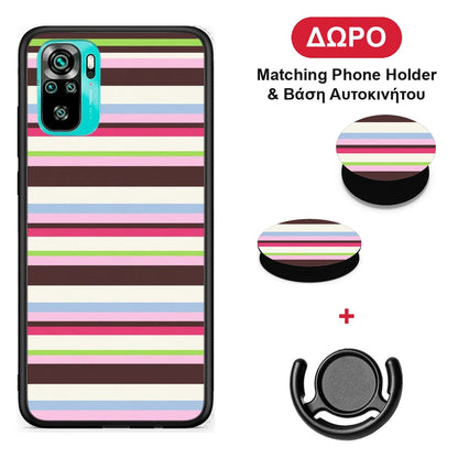 Multicolour Horizontal Stripes - Xiaomi Redmi Note 10S / 10 4G θήκη + Δώρο Phone Holder & Βάση Αυτοκινήτου