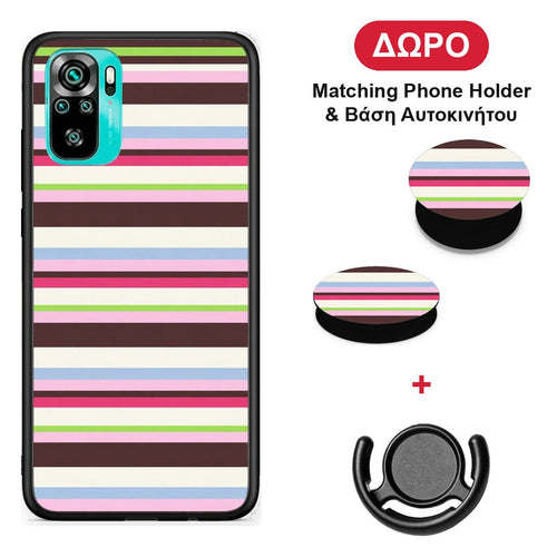 Multicolour Horizontal Stripes - Xiaomi Redmi Note 10S / 10 4G θήκη + Δώρο Phone Holder & Βάση Αυτοκινήτου
