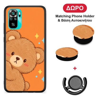 Peekaboo Teddy on Orange - Xiaomi Redmi Note 10S / 10 4G θήκη + Δώρο Phone Holder & Βάση Αυτοκινήτου