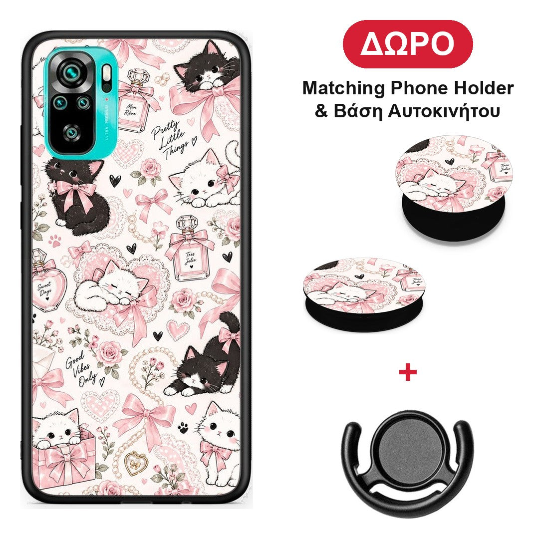 Pink Bows and Kittens Collage - Xiaomi Redmi Note 10S / 10 4G θήκη + Δώρο Phone Holder & Βάση Αυτοκινήτου