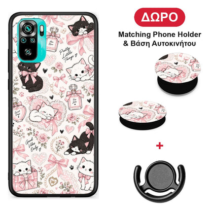 Pink Bows and Kittens Collage - Xiaomi Redmi Note 10S / 10 4G θήκη + Δώρο Phone Holder & Βάση Αυτοκινήτου