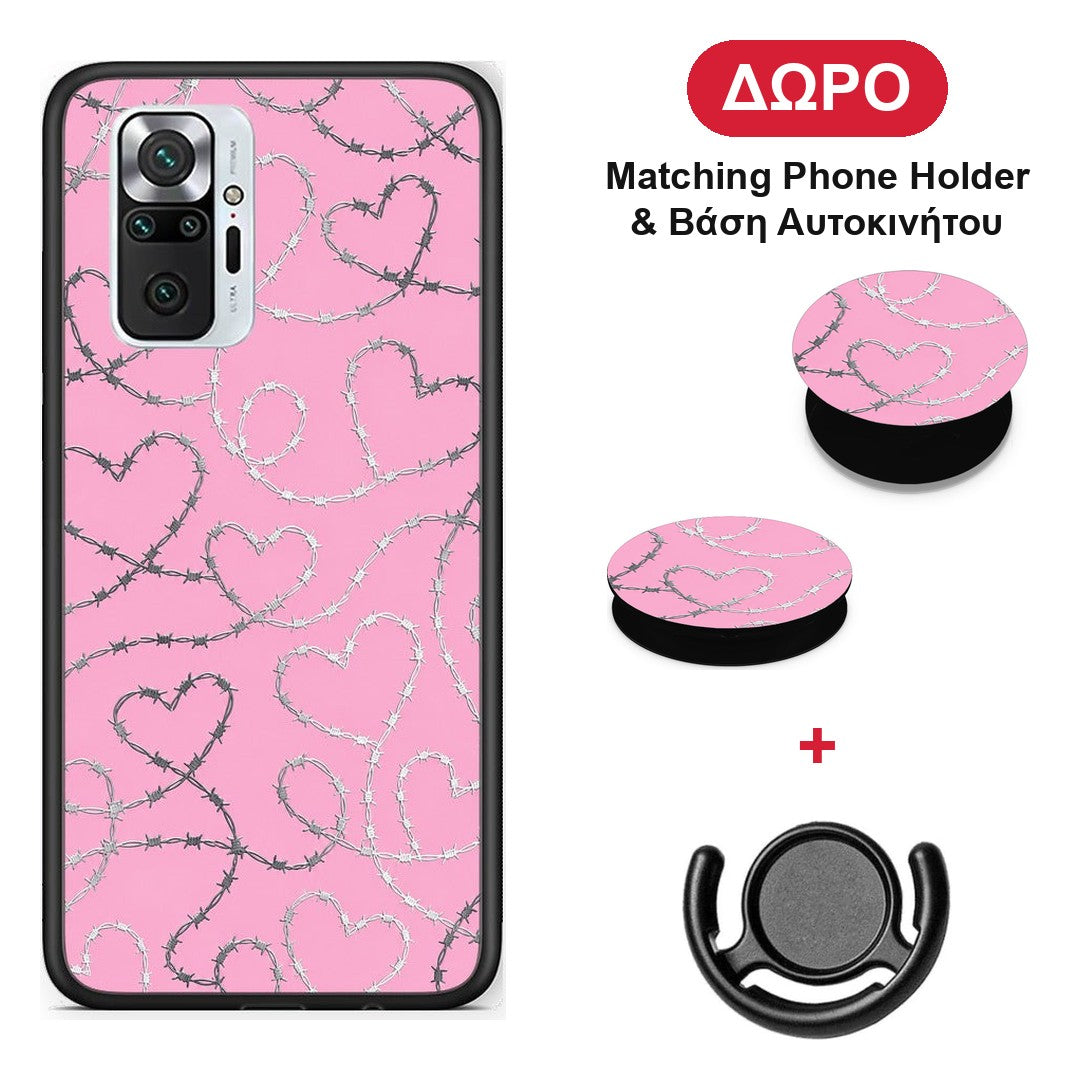 Barbed Wire Hearts on Pink - Xiaomi Redmi Note 10 Pro / 10 Pro Max θήκη + Δώρο Phone Holder & Βάση Αυτοκινήτου
