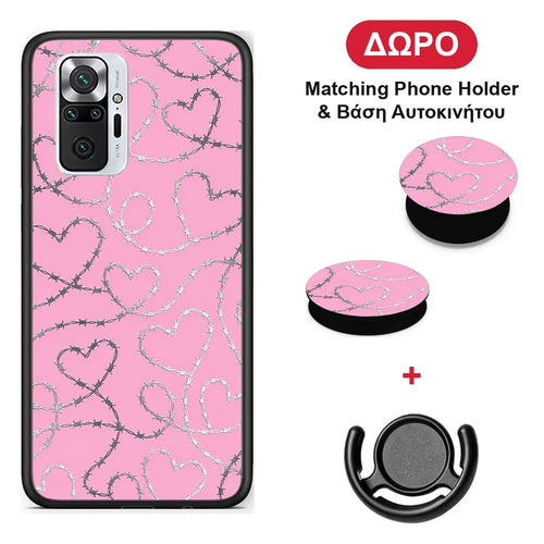 Barbed Wire Hearts on Pink - Xiaomi Redmi Note 10 Pro / 10 Pro Max θήκη + Δώρο Phone Holder & Βάση Αυτοκινήτου