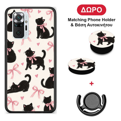 Black Kittens and Pink Bows on Cream Large - Xiaomi Redmi Note 10 Pro / 10 Pro Max θήκη + Δώρο Phone Holder & Βάση Αυτοκινήτου