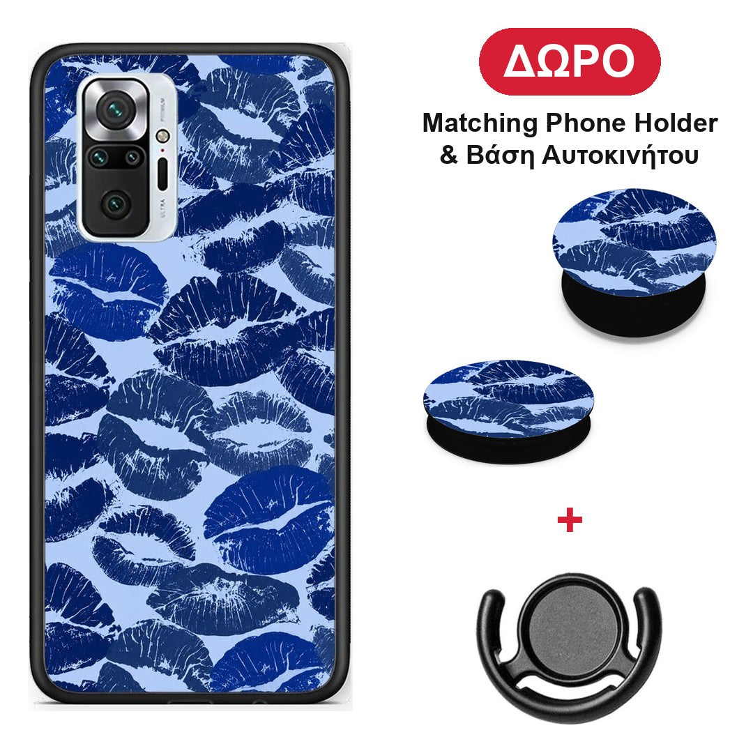Blue Lipstick Kisses - Xiaomi Redmi Note 10 Pro / 10 Pro Max θήκη + Δώρο Phone Holder & Βάση Αυτοκινήτου