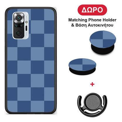 Denim Blue Checkerboard - Xiaomi Redmi Note 10 Pro / 10 Pro Max θήκη + Δώρο Phone Holder & Βάση Αυτοκινήτου