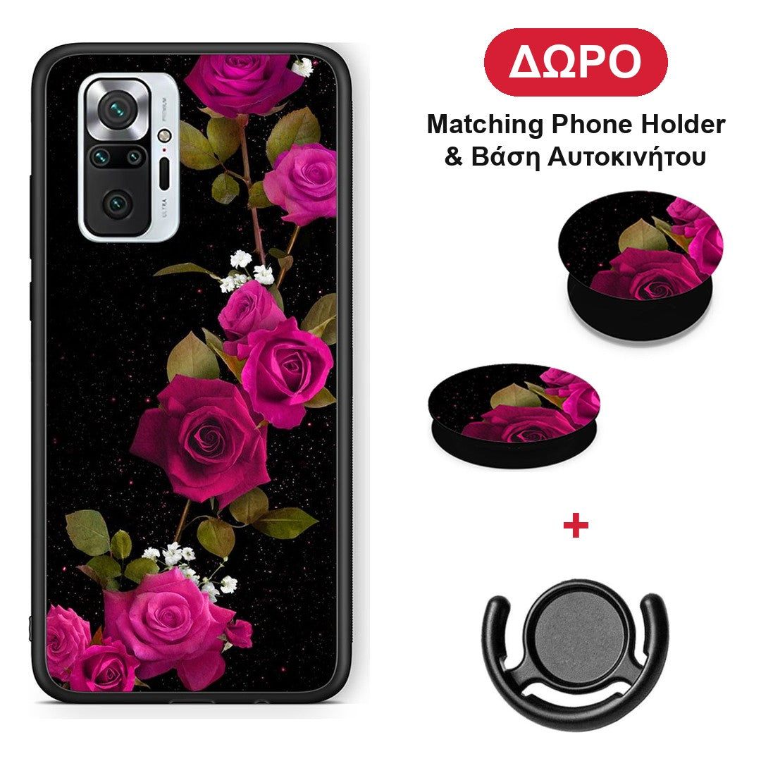 Flower Red Roses - Xiaomi Redmi Note 10 Pro / 10 Pro Max θήκη + Δώρο Phone Holder & Βάση Αυτοκινήτου