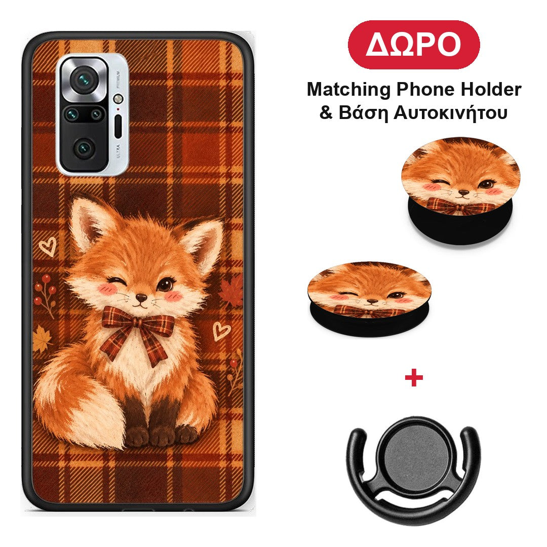 Fox on Autumn Tartan - Xiaomi Redmi Note 10 Pro / 10 Pro Max θήκη + Δώρο Phone Holder & Βάση Αυτοκινήτου