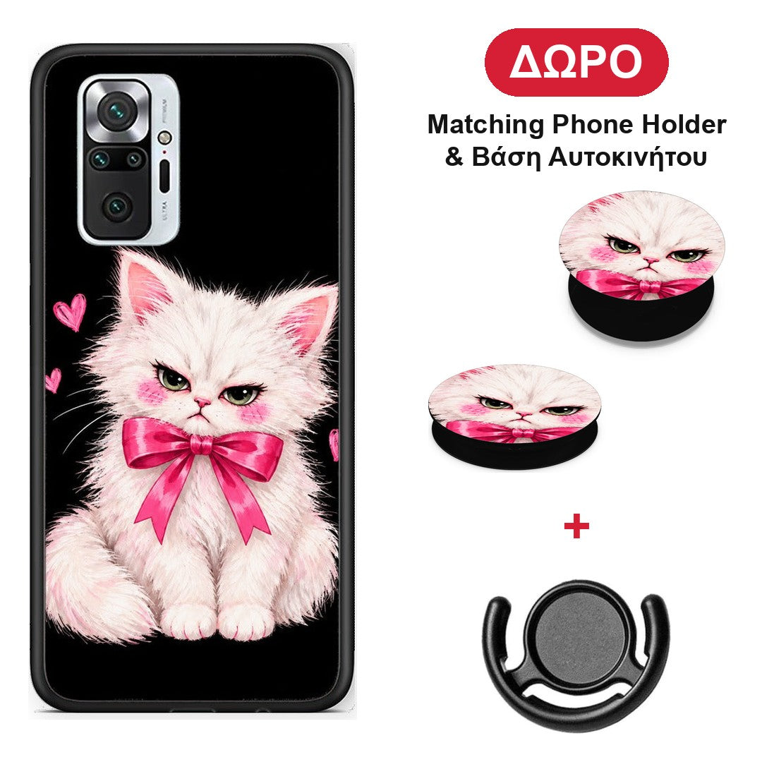 Grumpy Party Kitten on Black - Xiaomi Redmi Note 10 Pro / 10 Pro Max θήκη + Δώρο Phone Holder & Βάση Αυτοκινήτου