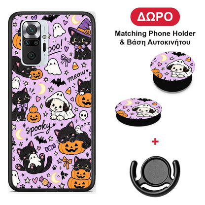 Halloween Black Cats on Lilac - Xiaomi Redmi Note 10 Pro / 10 Pro Max θήκη + Δώρο Phone Holder & Βάση Αυτοκινήτου