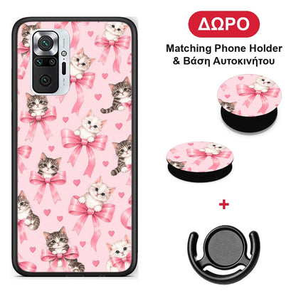 Kittens and Pink Bows on Pink - Xiaomi Redmi Note 10 Pro / 10 Pro Max θήκη + Δώρο Phone Holder & Βάση Αυτοκινήτου