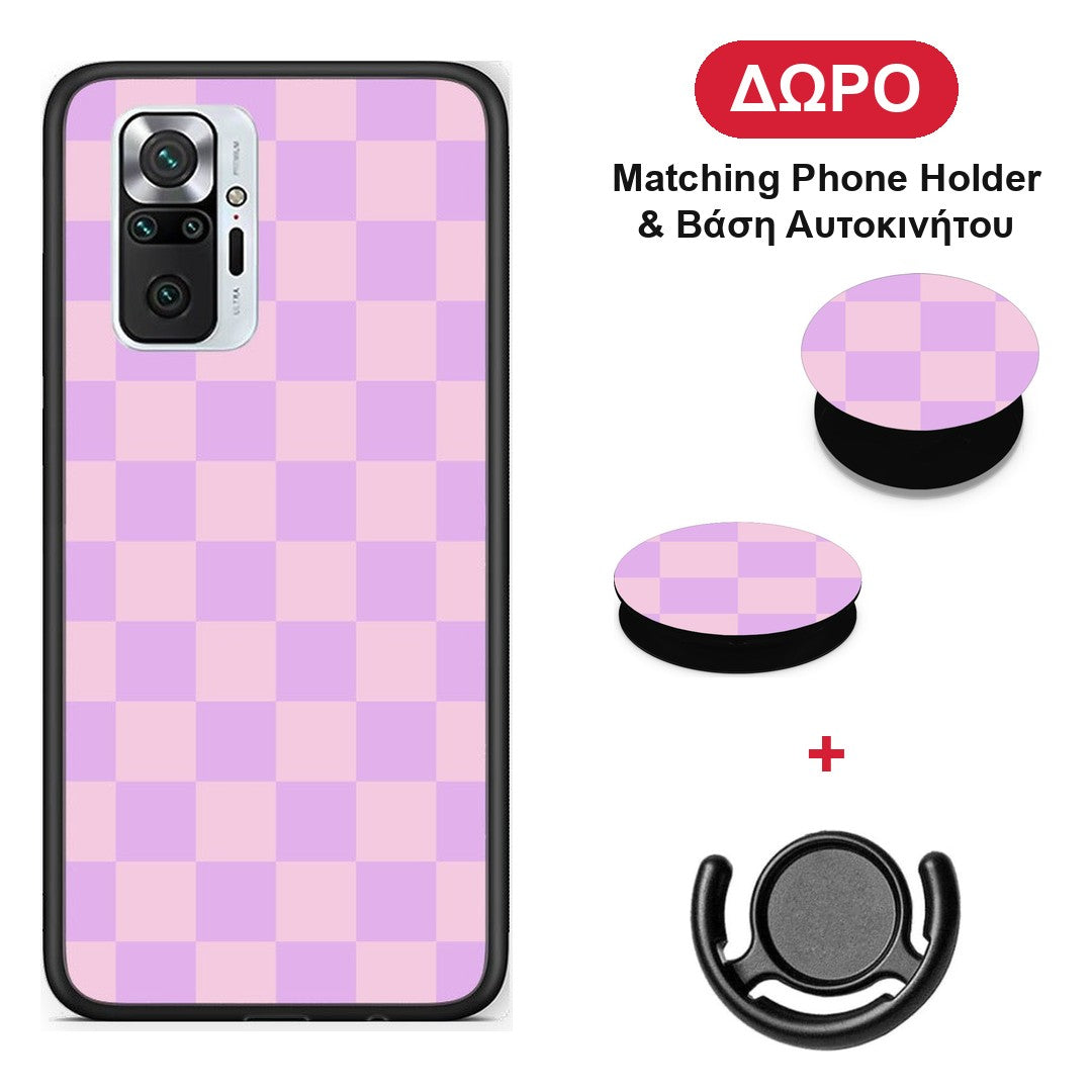 Lavender and Pink Checkerboard - Xiaomi Redmi Note 10 Pro / 10 Pro Max θήκη + Δώρο Phone Holder & Βάση Αυτοκινήτου