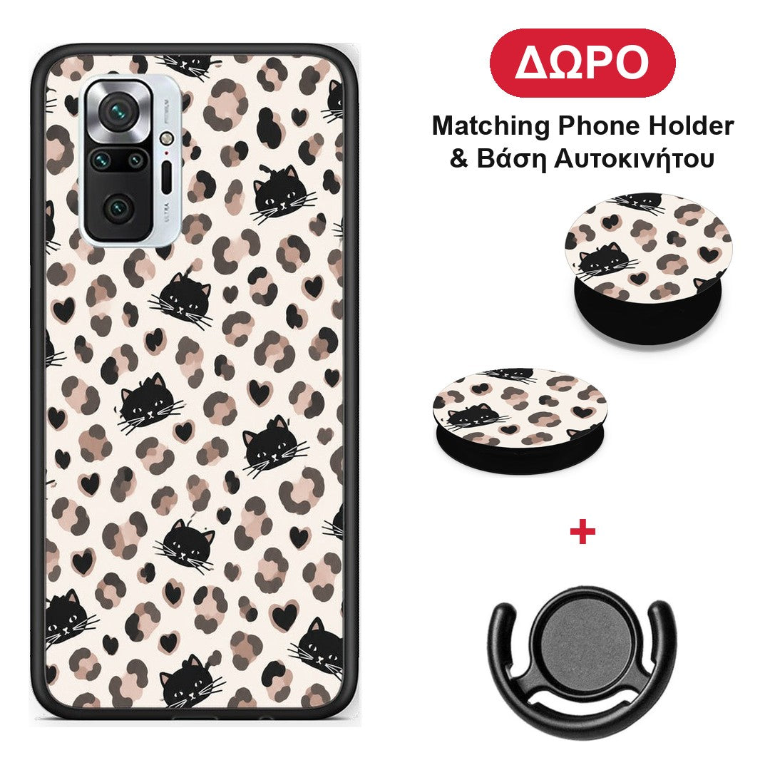 Leopard Spots and Black Cats on Cream - Xiaomi Redmi Note 10 Pro / 10 Pro Max θήκη + Δώρο Phone Holder & Βάση Αυτοκινήτου