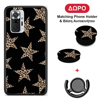 Leopard Stars on Black - Xiaomi Redmi Note 10 Pro / 10 Pro Max θήκη + Δώρο Phone Holder & Βάση Αυτοκινήτου