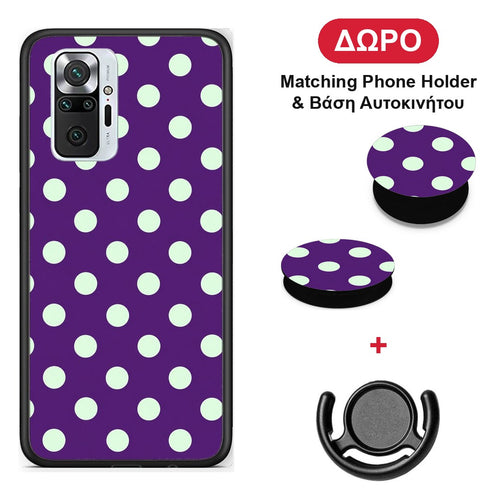 Mint Polka Dots on Purple - Xiaomi Redmi Note 10 Pro / 10 Pro Max θήκη + Δώρο Phone Holder & Βάση Αυτοκινήτου