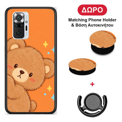 Peekaboo Teddy on Orange - Xiaomi Redmi Note 10 Pro / 10 Pro Max θήκη + Δώρο Phone Holder & Βάση Αυτοκινήτου