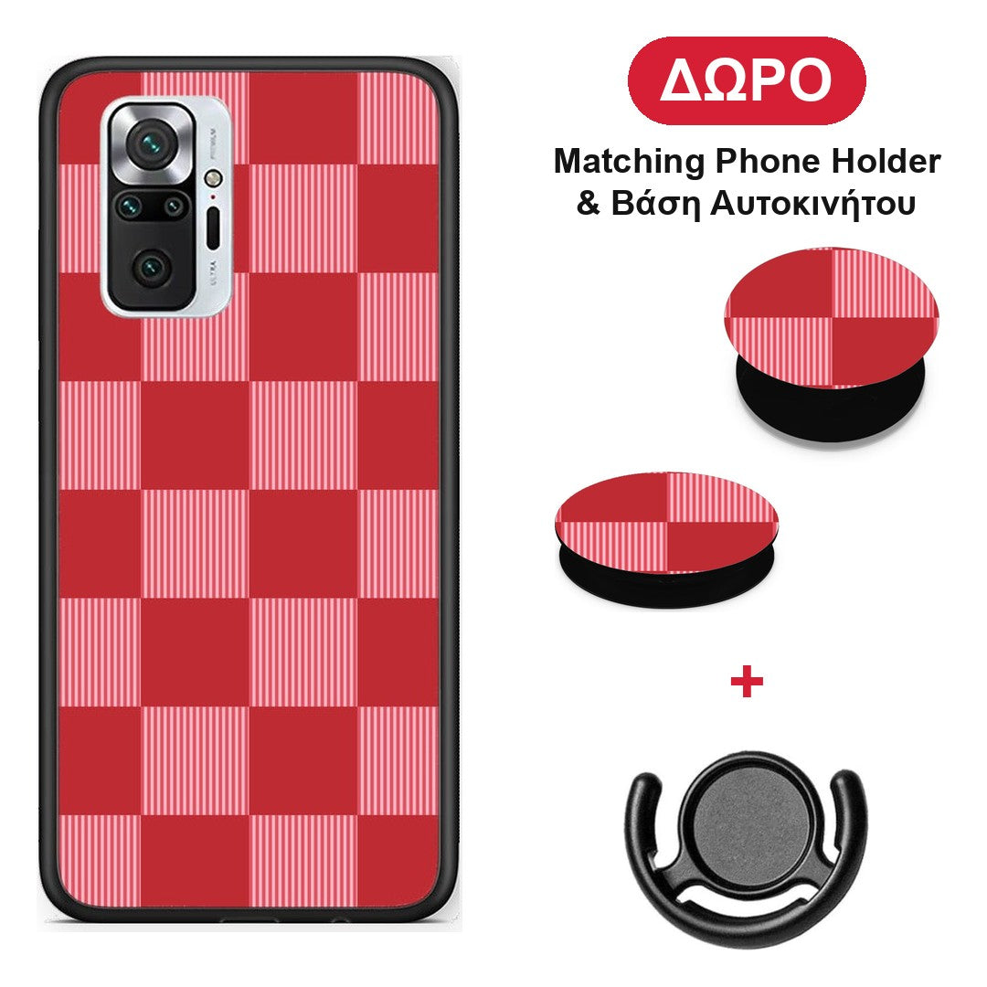 Red and Pink Striped Checks - Xiaomi Redmi Note 10 Pro / 10 Pro Max θήκη + Δώρο Phone Holder & Βάση Αυτοκινήτου