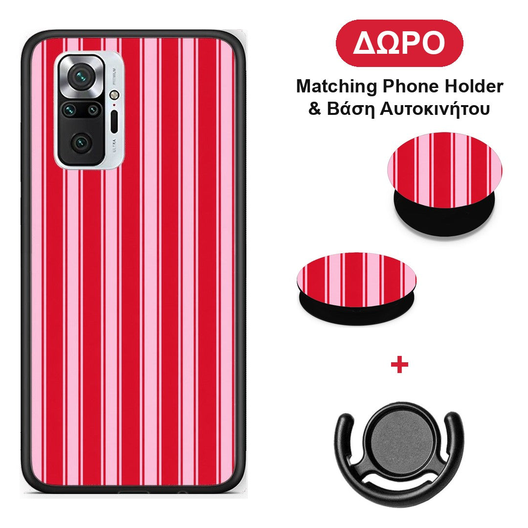 Red and Pink Vertical Pinstripes - Xiaomi Redmi Note 10 Pro / 10 Pro Max θήκη + Δώρο Phone Holder & Βάση Αυτοκινήτου