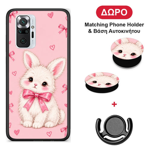 White Bunny and Pink Bows - Xiaomi Redmi Note 10 Pro / 10 Pro Max θήκη + Δώρο Phone Holder & Βάση Αυτοκινήτου