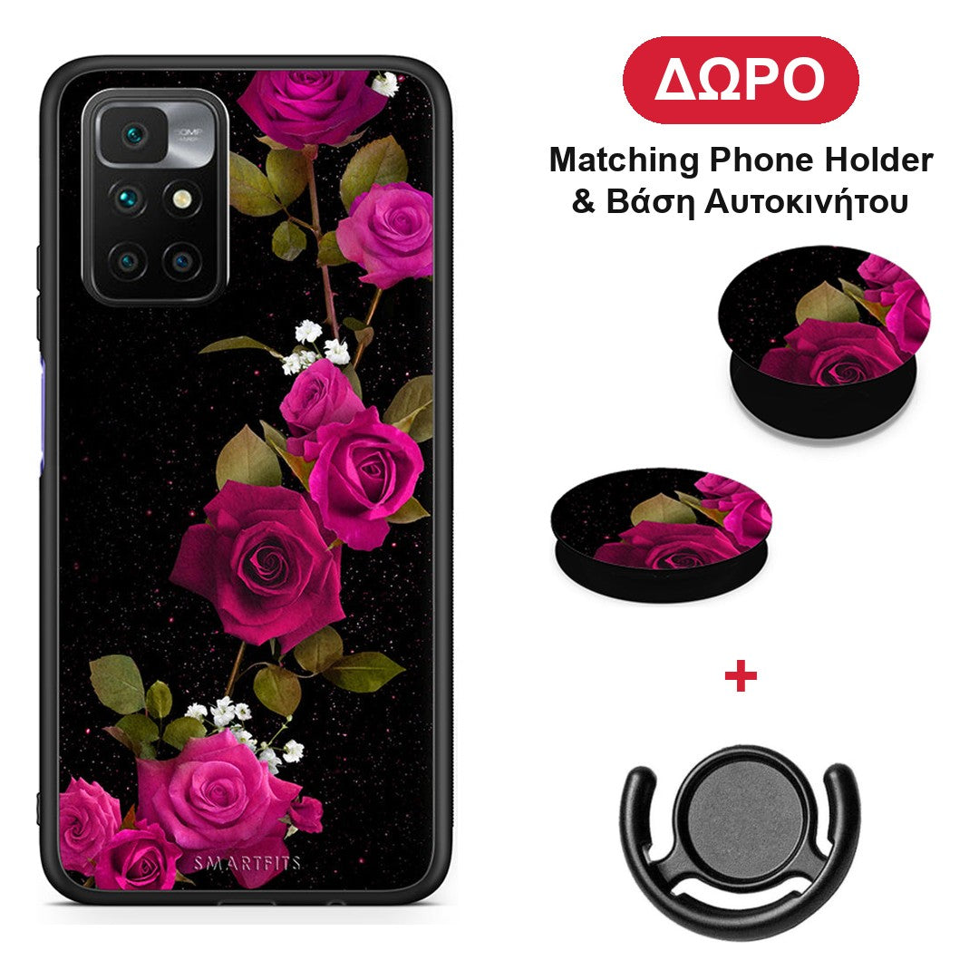 Flower Red Roses - Xiaomi Redmi 10 θήκη + Δώρο Phone Holder & Βάση Αυτοκινήτου