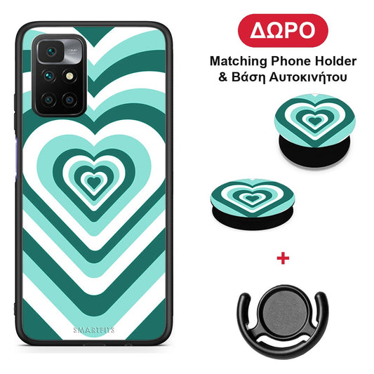 Green Hearts - Xiaomi Redmi 10 θήκη + Δώρο Phone Holder & Βάση Αυτοκινήτου