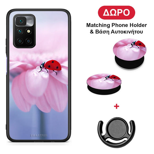 Ladybug Flower - Xiaomi Redmi 10 θήκη + Δώρο Phone Holder & Βάση Αυτοκινήτου