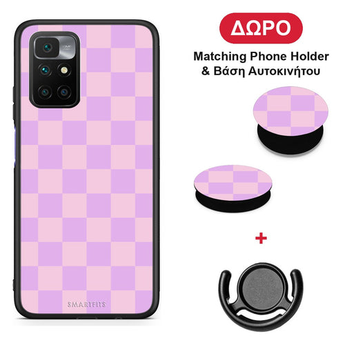 Lavender and Pink Checkerboard - Xiaomi Redmi 10 θήκη + Δώρο Phone Holder & Βάση Αυτοκινήτου