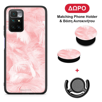 Boho Pink Feather - Xiaomi Redmi 10 θήκη + Δώρο Phone Holder & Βάση Αυτοκινήτου