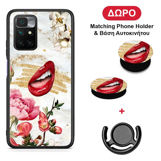 Red Lips - Xiaomi Redmi 10 θήκη + Δώρο Phone Holder & Βάση Αυτοκινήτου