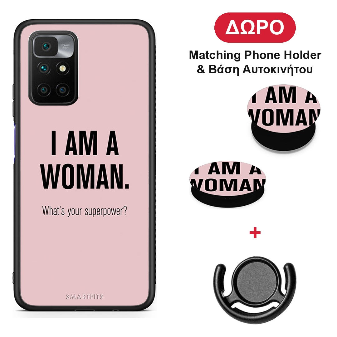 Superpower Woman - Xiaomi Redmi 10 θήκη + Δώρο Phone Holder & Βάση Αυτοκινήτου