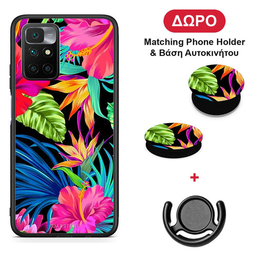 Tropical Flowers - Xiaomi Redmi 10 θήκη + Δώρο Phone Holder & Βάση Αυτοκινήτου