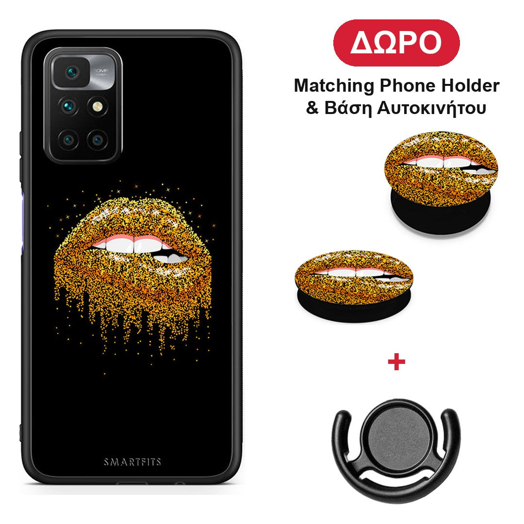 Valentine Golden - Xiaomi Redmi 10 θήκη + Δώρο Phone Holder & Βάση Αυτοκινήτου