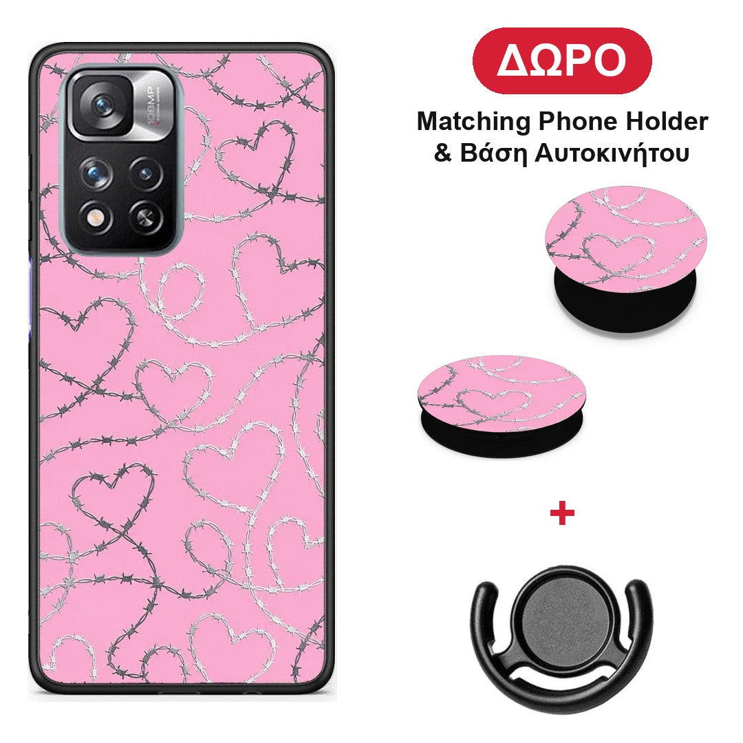 Barbed Wire Hearts on Pink - Xiaomi Redmi Note 11 Pro+ 5G θήκη + Δώρο Phone Holder & Βάση Αυτοκινήτου