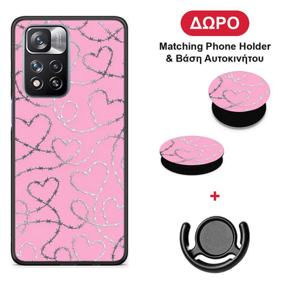 Barbed Wire Hearts on Pink - Xiaomi Redmi Note 11 Pro+ 5G θήκη + Δώρο Phone Holder & Βάση Αυτοκινήτου