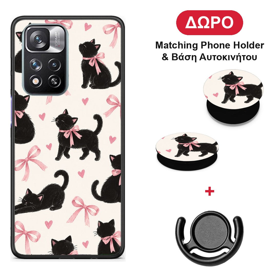 Black Kittens and Pink Bows on Cream Large - Xiaomi Redmi Note 11 Pro+ 5G θήκη + Δώρο Phone Holder & Βάση Αυτοκινήτου
