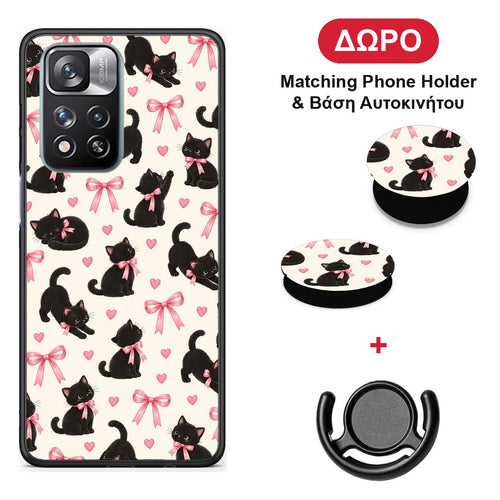 Black Kittens and Pink Bows on Cream Small - Xiaomi Redmi Note 11 Pro+ 5G θήκη + Δώρο Phone Holder & Βάση Αυτοκινήτου
