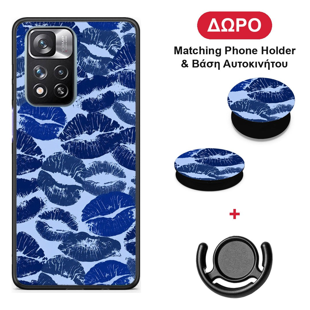 Blue Lipstick Kisses - Xiaomi Redmi Note 11 Pro+ 5G θήκη + Δώρο Phone Holder & Βάση Αυτοκινήτου