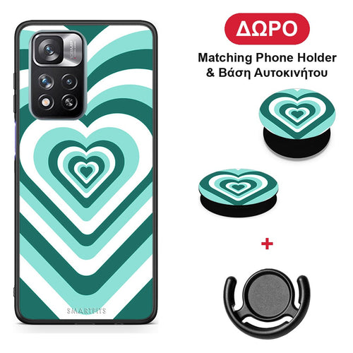 Green Hearts - Xiaomi Redmi Note 11 Pro+ 5G θήκη + Δώρο Phone Holder & Βάση Αυτοκινήτου
