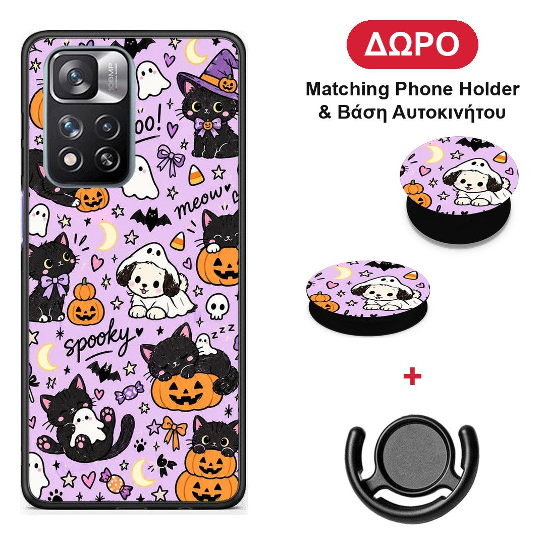 Halloween Black Cats on Lilac - Xiaomi Redmi Note 11 Pro+ 5G θήκη + Δώρο Phone Holder & Βάση Αυτοκινήτου