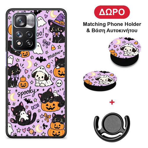 Halloween Black Cats on Lilac - Xiaomi Redmi Note 11 Pro+ 5G θήκη + Δώρο Phone Holder & Βάση Αυτοκινήτου