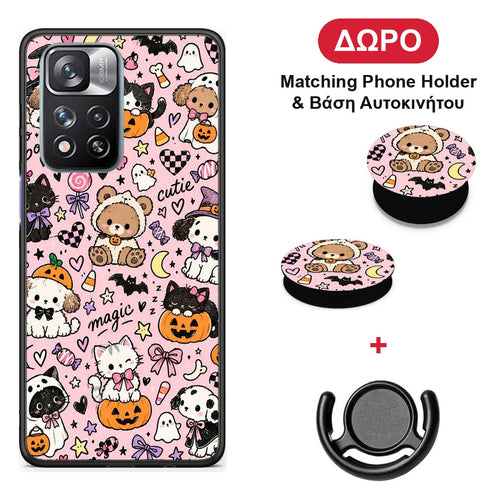 Halloween Cute Animals on Pink - Xiaomi Redmi Note 11 Pro+ 5G θήκη + Δώρο Phone Holder & Βάση Αυτοκινήτου