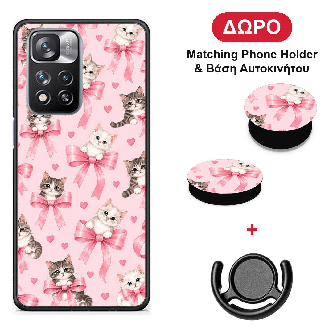 Kittens and Pink Bows on Pink - Xiaomi Redmi Note 11 Pro+ 5G θήκη + Δώρο Phone Holder & Βάση Αυτοκινήτου