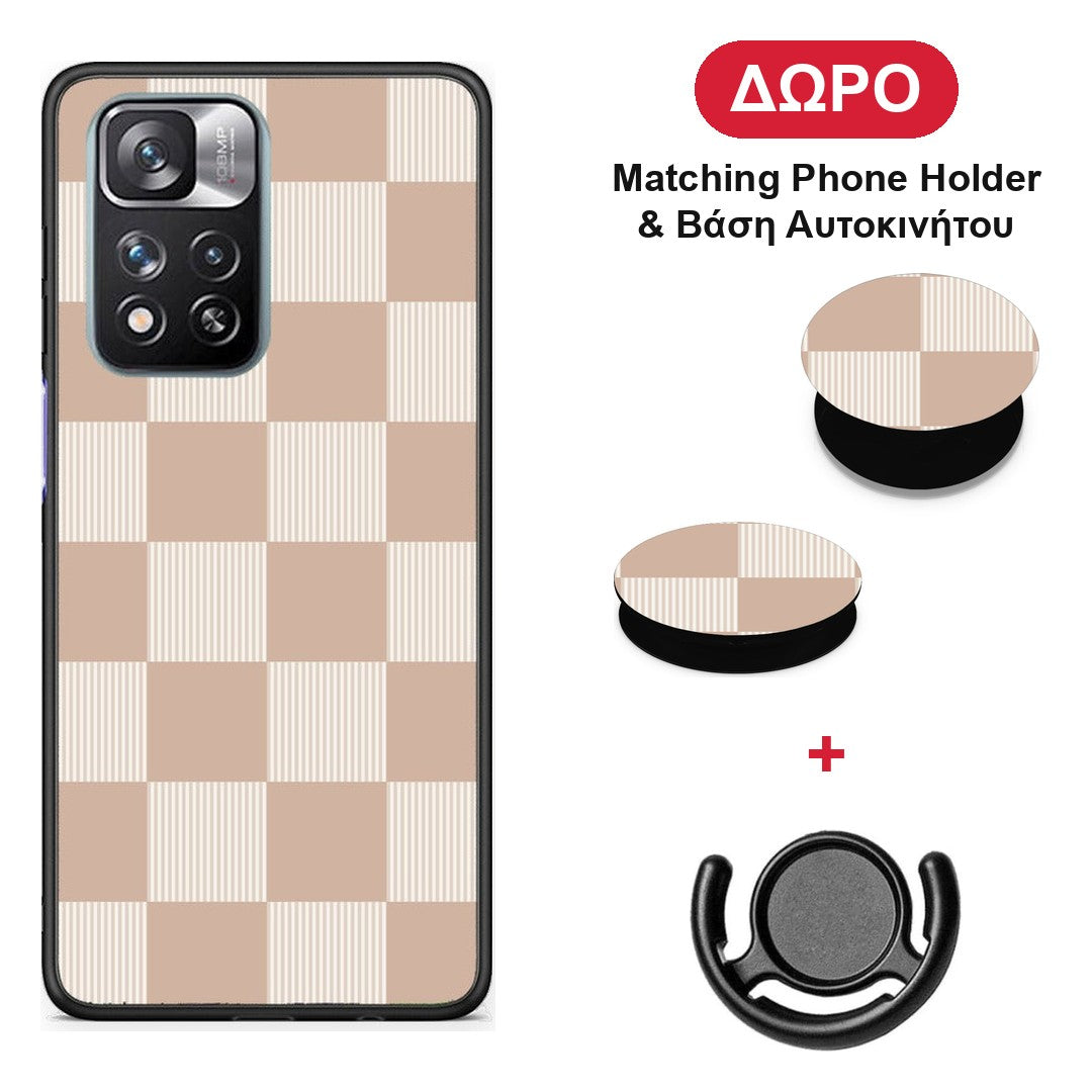 Latte and Cream Striped Checks - Xiaomi Redmi Note 11 Pro+ 5G θήκη + Δώρο Phone Holder & Βάση Αυτοκινήτου